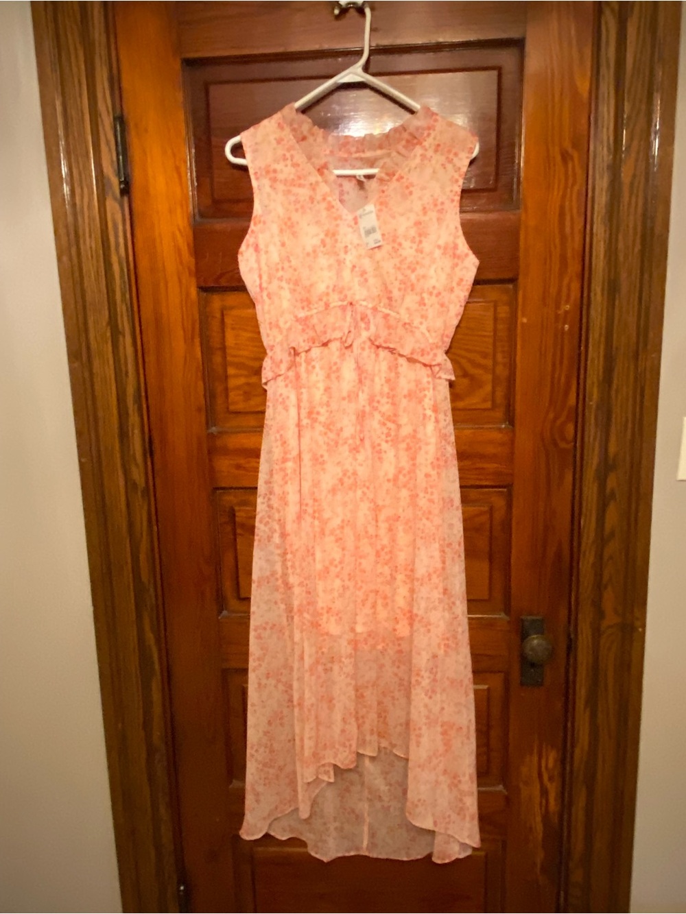 Versona Coral Pink Floral High-Low Maxi Dress